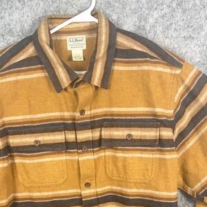 LL Bean Men XL Traditional Fit Flannel Shirt Striped Cotton Mustard Brown 511645